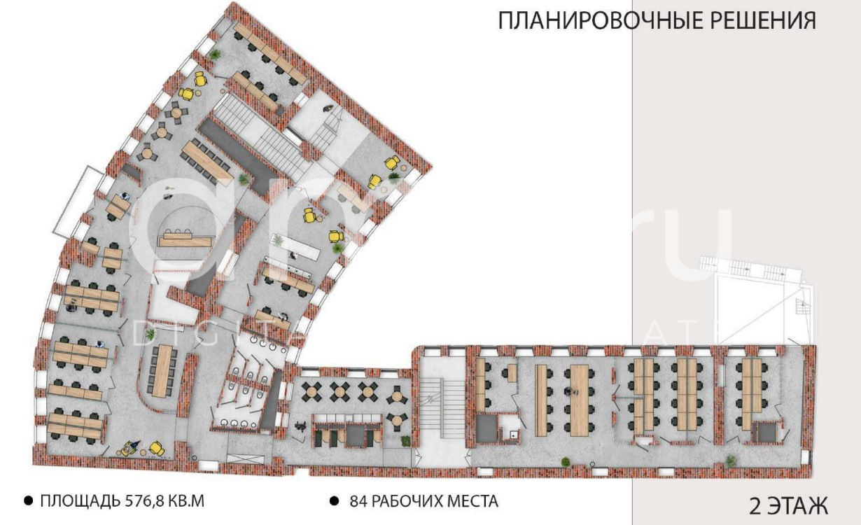 Планировка офиса 576.8 м², 2 этаж, Административное здание «г Казань, Баумана ул., 86»