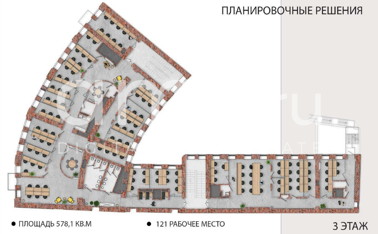 Планировка офиса 578 м², 3 этаж, Административное здание «г Казань, Баумана ул., 86»