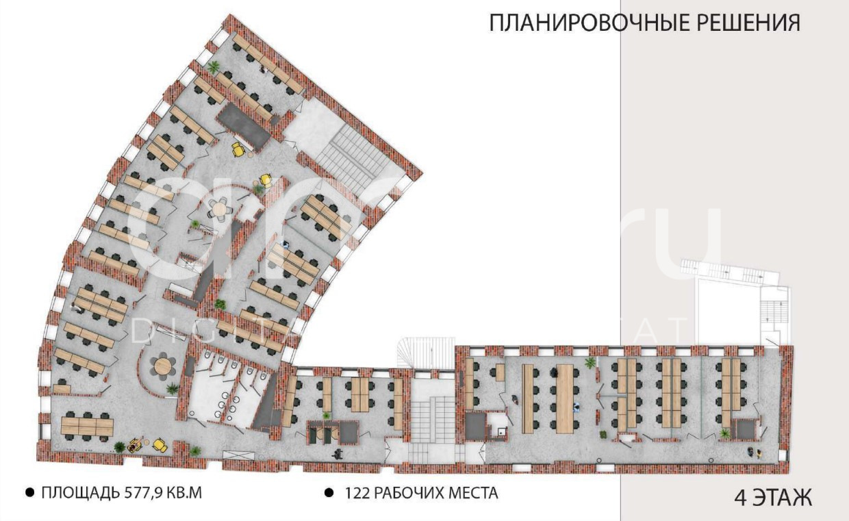 Планировка офиса 577.9 м², 4 этаж, Административное здание «г Казань, Баумана ул., 86»